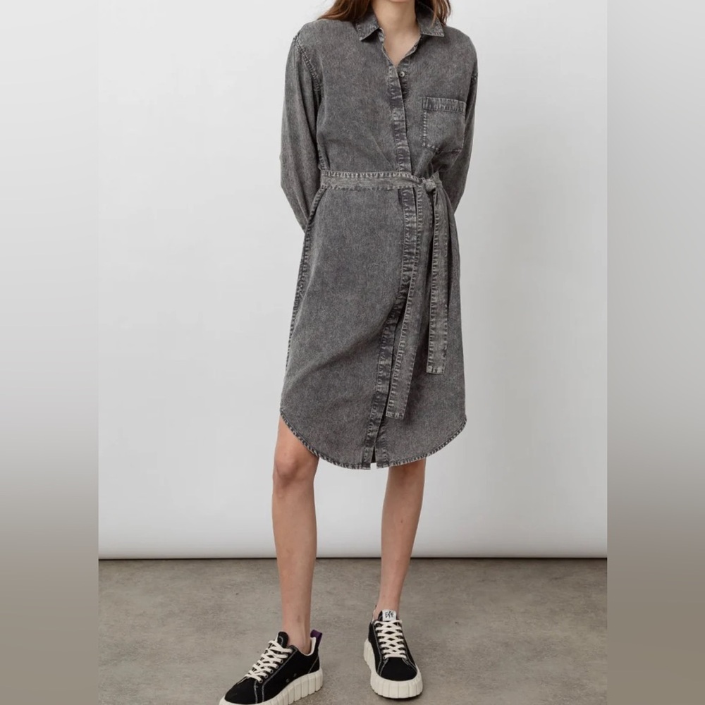 Rails Washed Gray Denim Midi Shirt Dress